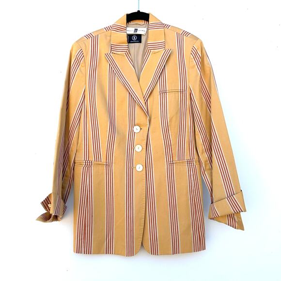 Vintage Y2K Sonia Bogner Harriet Kassman Striped Blazer Yellow Jacket Small - Picture 2 of 6